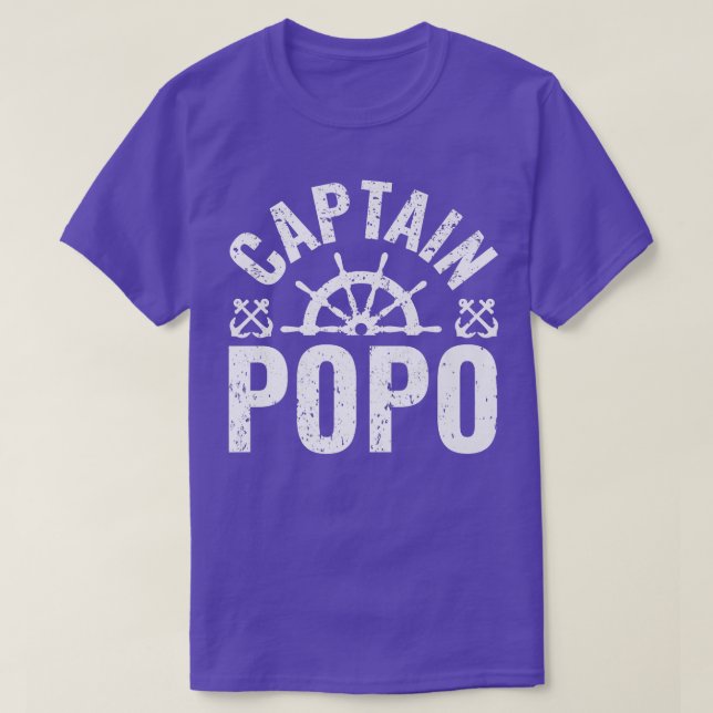 T-shirt Mens Captain Popo Boat Owner Lake Boating Father's (Design devant)
