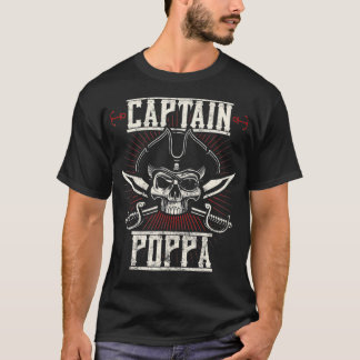 T-shirt Mens Captain Poppa Pirate Skull Funny Grandpa Gran