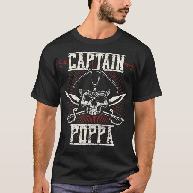 T-shirt Mens Captain Poppa Pirate Skull Funny Grandpa Gran (Devant)