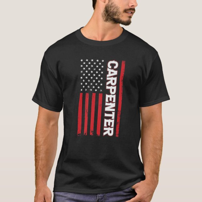 T-shirt Mens Carpenter Drapeau Américain Patriotique 4E Ju (Devant)