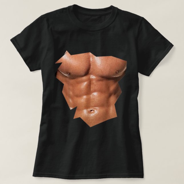 T-shirt Mens Chest Six Pack Abs drôle faux abs Muscles REA (Design devant)