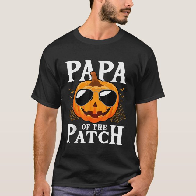 T-shirt Mens Citrouille Papa De La Famille Patch Halloween (Devant)