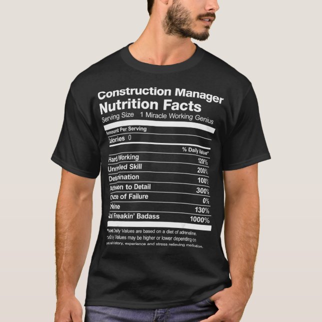 T-shirt Mens Construction Manager Nutrition Facts Drôle (Devant)