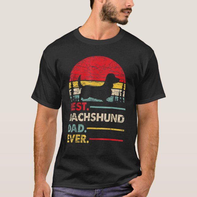 T-shirt Mens Dachshund Long Haired Best Dad Ever Dog Vinta (Devant)