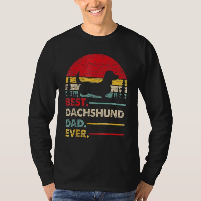 T-shirt Mens Dachshund Long Haired Best Dad Ever Dog Vinta (Devant)