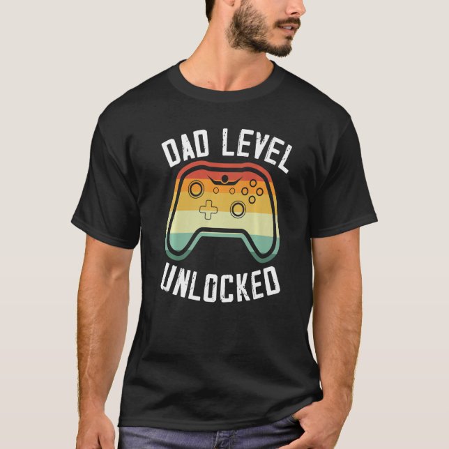 T-shirt Mens Dad Level Unlocked Pregnancy Announcement New (Devant)