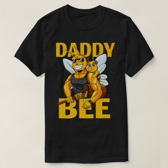 T-shirt Mens Daddy Bee Bee Abeille Miel Daddy Avec Fille (Design devant)