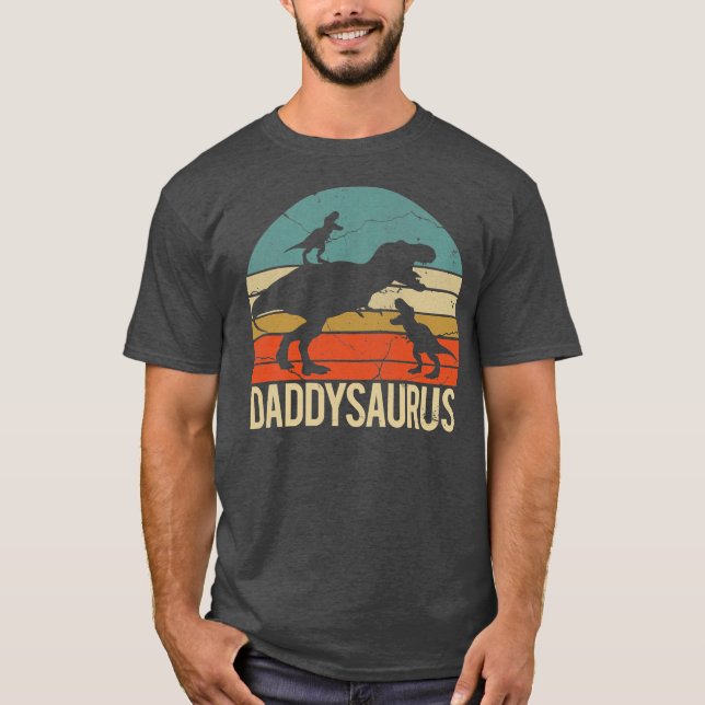 T-shirt Mens Daddy Dinosaur Daddysaurus 2 père de deux enf (Devant)