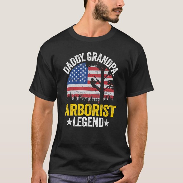 T-shirt Mens Daddy Grandpa Arborist Légende Us American Fl (Devant)