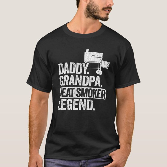T-shirt Mens Daddy Grandpa Viande Fumeur Légende Grillfath (Devant)