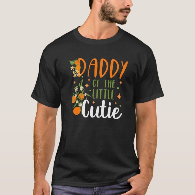 T-shirt Mens Daddy Little Cutie Baby shower Orange 1er Bir (Devant)