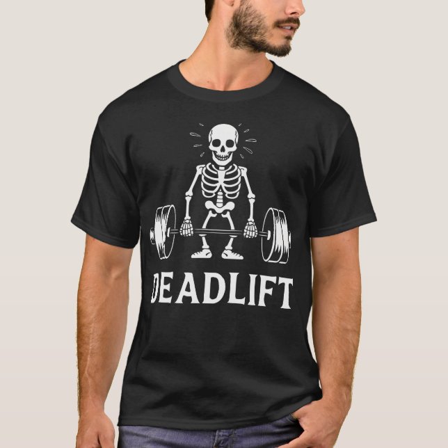 T-shirt Mens Deadlift Skeleton Bodybuilder Workout Powerli (Devant)