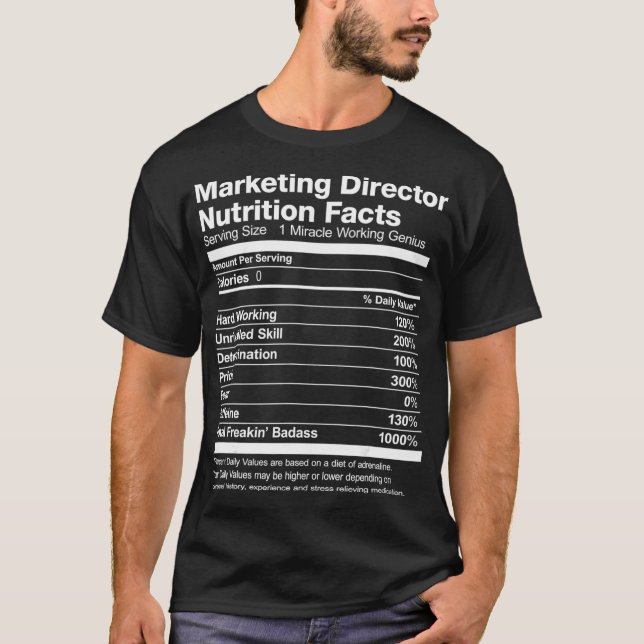 T-shirt Mens Directeur Marketing Nutrition Facts Drôle  (Devant)