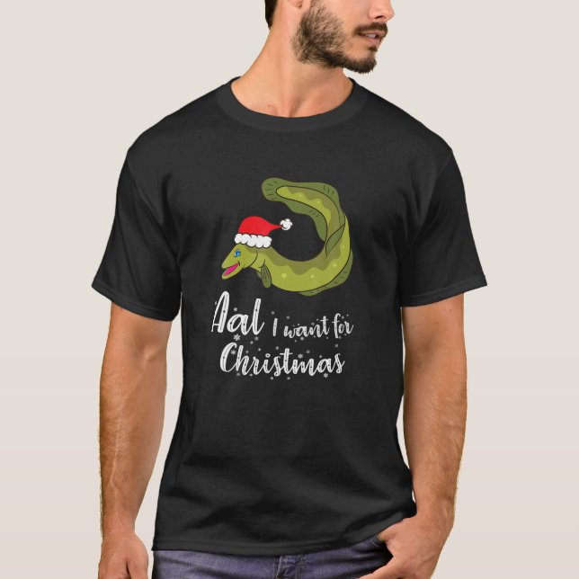 T-shirt Mens Eel Je Veux Pour Noël Pêche Cadeau Noël (Devant)
