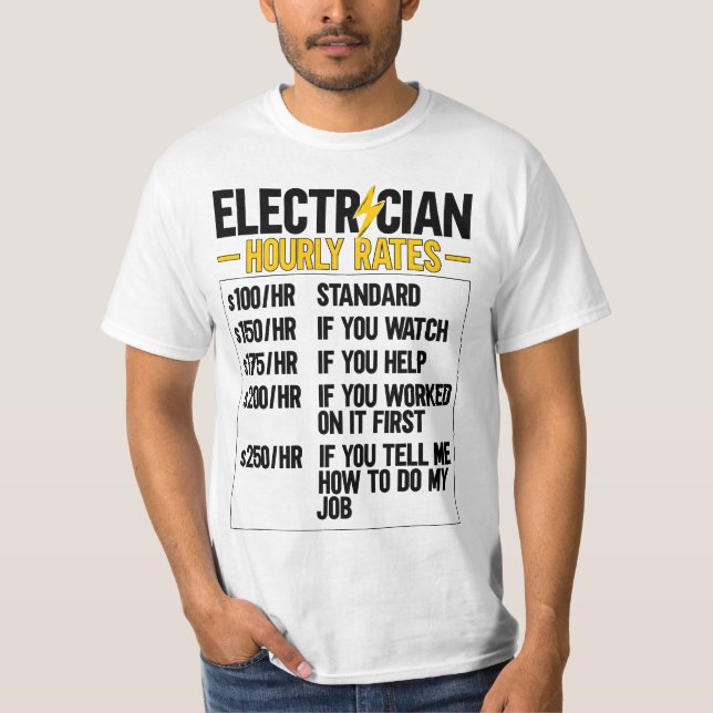 T-shirt Mens Electrician Hourly Rates Lineman Funny Electr (Devant)