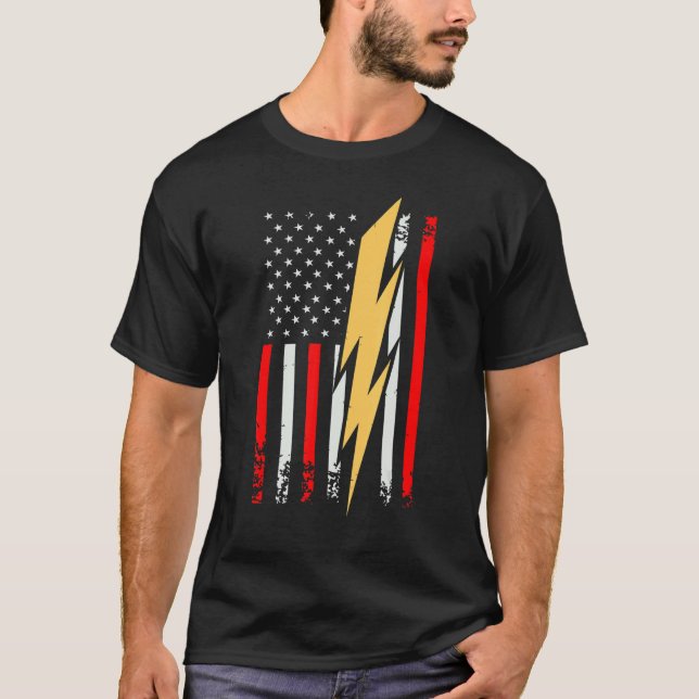 T-shirt Mens Electrician Patriotic US Tee electricians Wir (Devant)