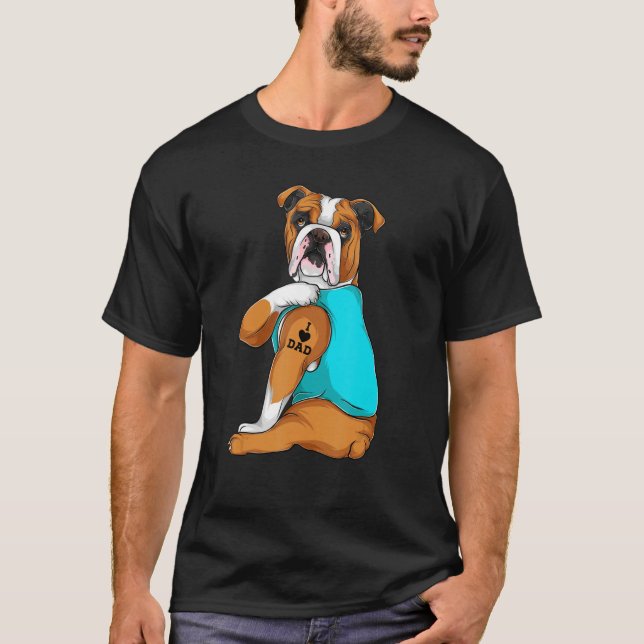 T-shirt Mens English Bulldog I Love Dad Tattoo Apparel Dog (Devant)
