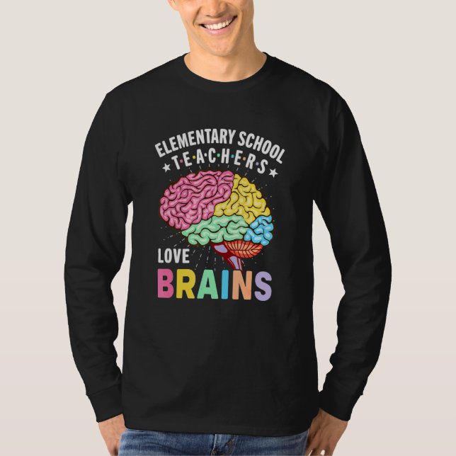 T-shirt Mens Enseignant élémentaire Amour Cerveaux École (Devant)