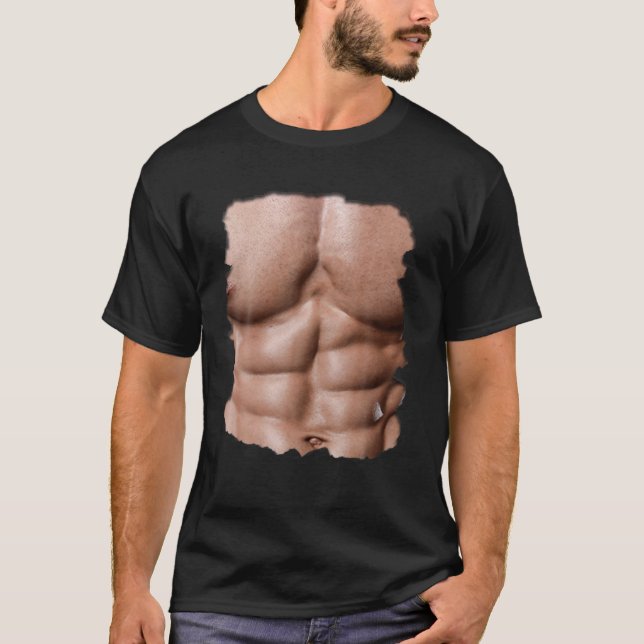 T-shirt Mens Fake Muscle Sous La Poitrine Six Pack Abs Imp (Devant)