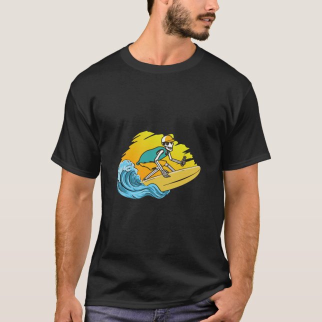 T-shirt Mens Femme Cadeau Squelette humain Squelette Surf  (Devant)