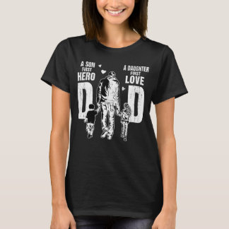 T-shirt Mens Fête des pères Papa A Sons Premier Héros Une