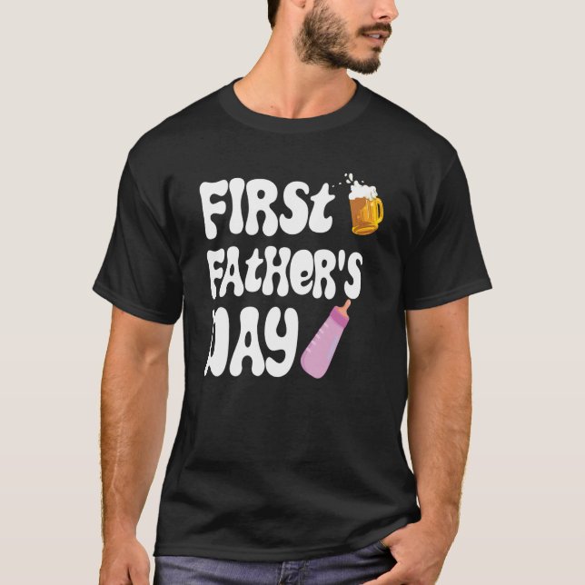T-shirt Mens First Father's Day Beer Baby Bottle Daddy 202 (Devant)