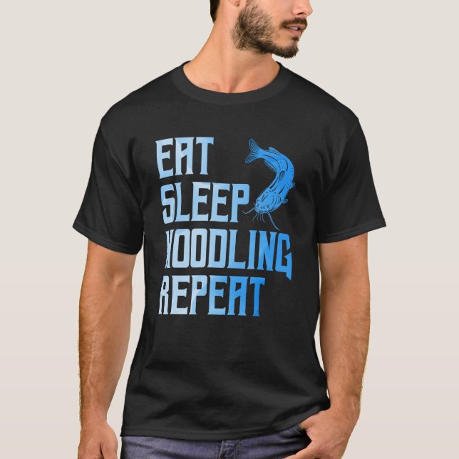 T-shirt Mens Flathead Poisson Mange Sleep Noodling Répéter (Devant)