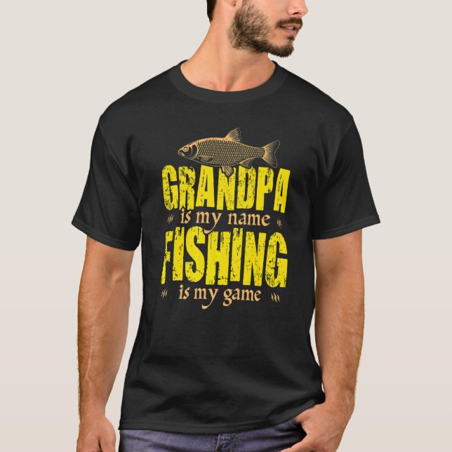 T-shirt Mens Grandpa Is My Name Fishing Is My Game Fathers (Devant)