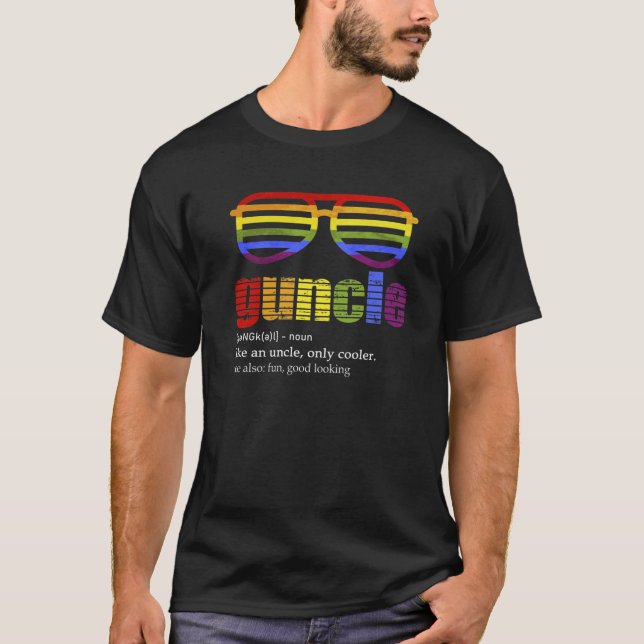 T-shirt Mens Guncle Définition Rainbow Pride couleur - Pou (Devant)