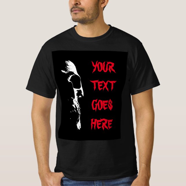 T-shirt Mens Halloween Crâne Noir (Devant)