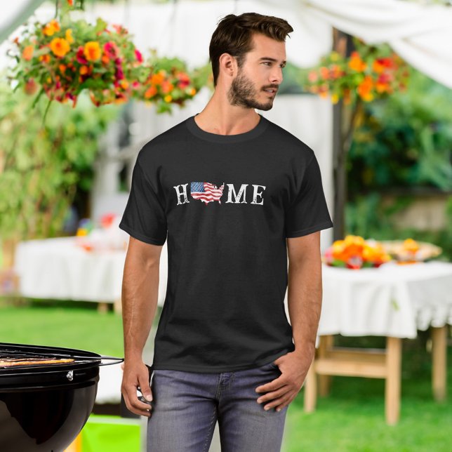 T-shirt Mens' Home USA Map Drapeau américain 4 juillet (Mens' Home USA Map American Flag July 4th T-Shirt BBQ Garden Party)