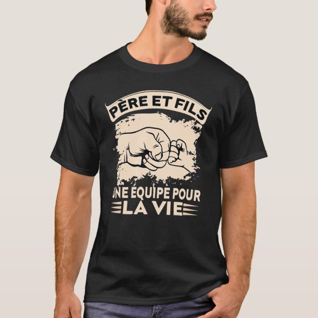 T-shirt Mens Homme Cadeau Fete des Pere et fils Papou Papa (Devant)