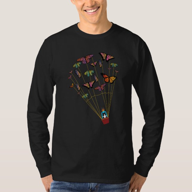 T-shirt Mens Hot air Balloon pilot Ballooning Butterflies (Devant)