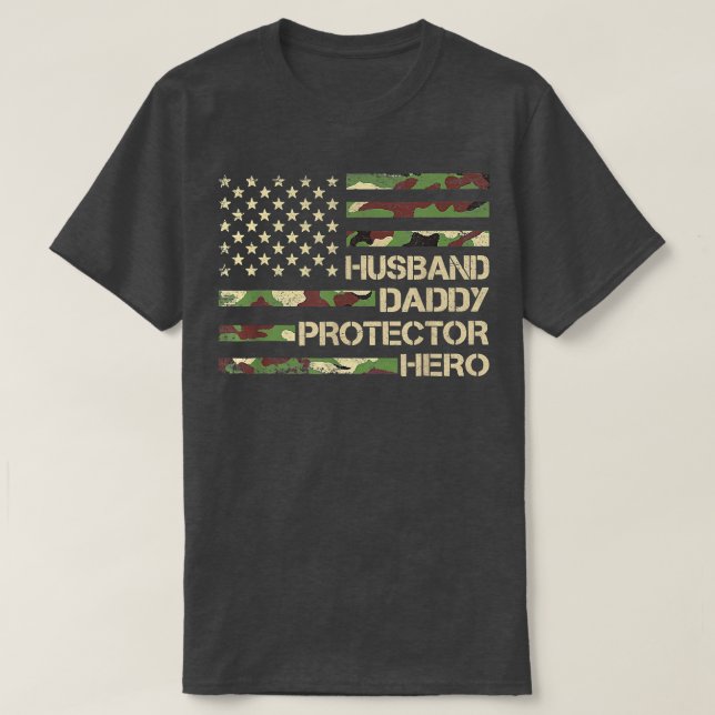 T-shirt Mens Husband Daddy Protector Hero  Fathers Day Fla (Design devant)