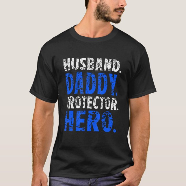 T-shirt Mens Husband Daddy Protector Hero Happy Fathers Da (Devant)