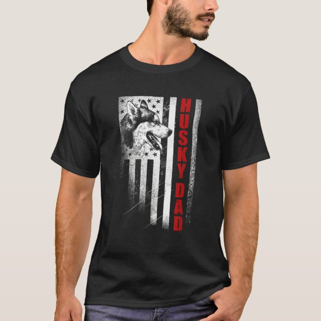 T-shirt Mens Husky   Siberian Husky Dad American Flag Dog (Devant)