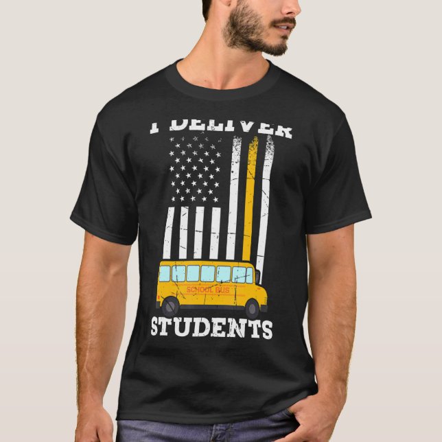 T-shirt Mens I Livrer Étudiants Conducteur de bus scolaire (Devant)