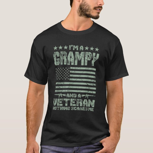 T-shirt Mens I m a Grampy and a Veteran Nothing Scares Me  (Devant)