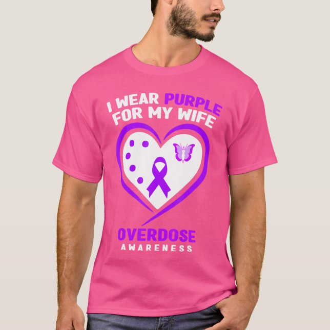 T-shirt Mens I Wear Purple For My Wife Overdose Awareness  (Devant)