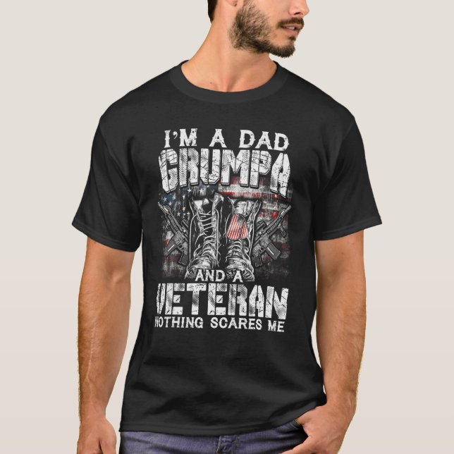 T-shirt Mens I'm A Dad Grumpa Veteran Nothing Scares Me Pr (Devant)