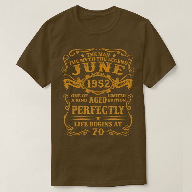 T-shirt Mens Juin 1952 L'Homme Mythe Légende Bir 70 Ans (Design devant)