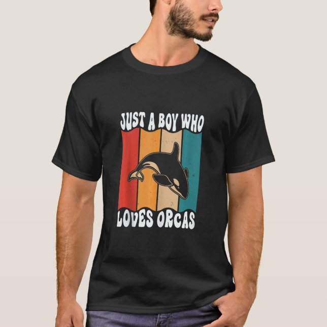 T-shirt Mens Just A Boyl Who Loves Orcas Killer Whales Sea (Devant)