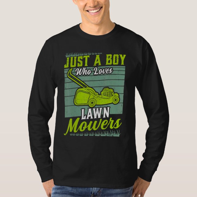T-shirt Mens Juste Un Garçon Qui Aime Les Mowers De Pelous (Devant)