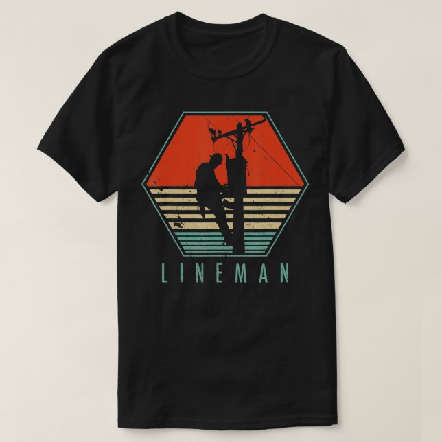 T-shirt Mens Lineman Vintage Rétro Electricien Cadeau (Design devant)