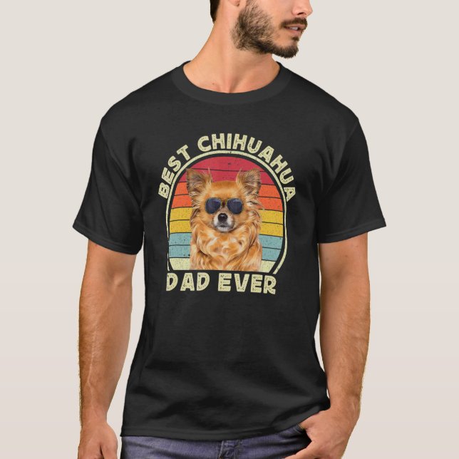 T-shirt Mens Long Haired Hair Brown Chihuahua Dad Chiwawa  (Devant)