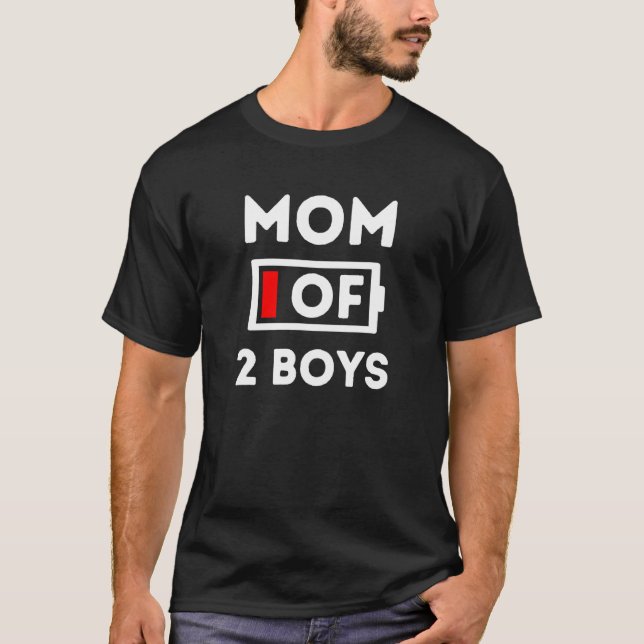 T-shirt Mens Maman de 2 garçons Fatigué Pas de batterie La (Devant)