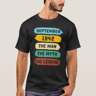 T-shirt Mens Man Myth Legend September 1942 80th Birthday