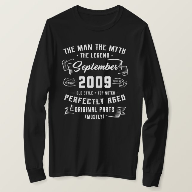 T-shirt Mens Man Myth Legend September 2009 13th Birthday (Design devant)