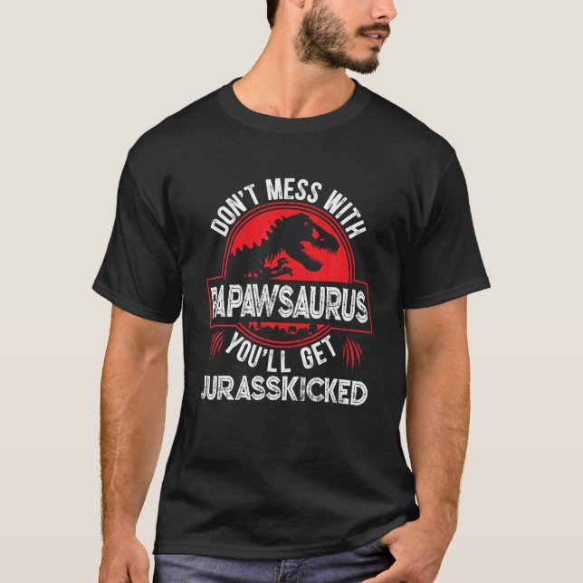 T-shirt Mens Men Distressed Papawsaurus Dinosaur T Rex Fat (Devant)