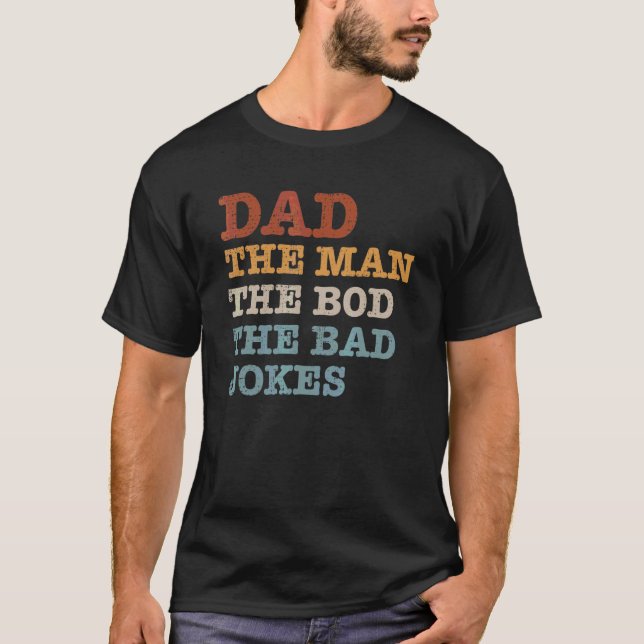 T-shirt Mens Mens Papa The Man The Bod The Bad Plaisanteri (Devant)